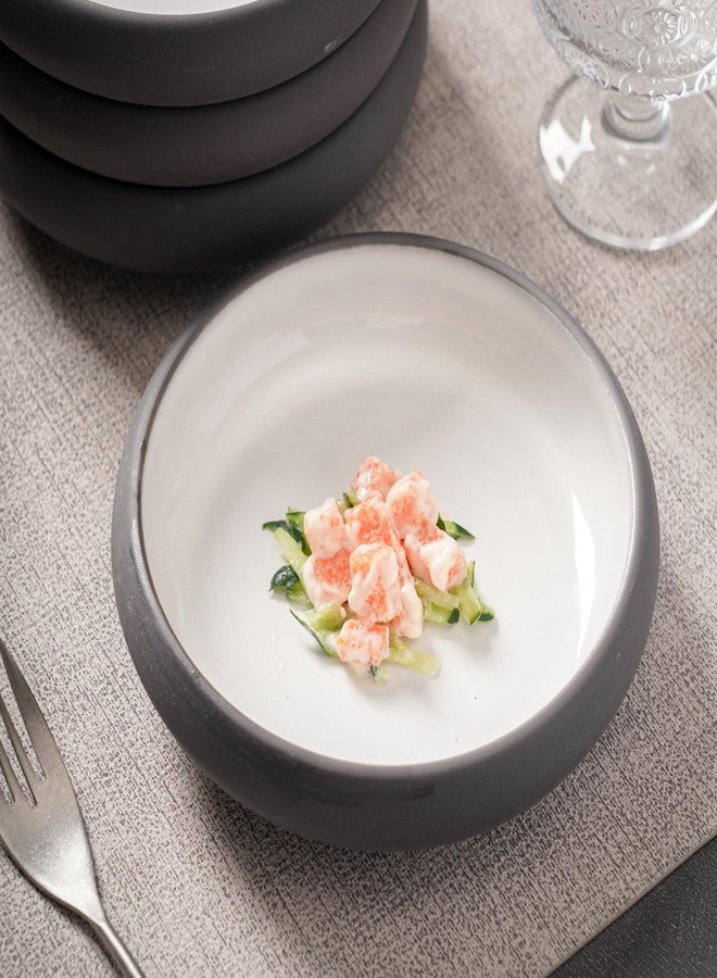 Uaral Matte Black Salad Plate,Dinner Plates and Bowls Set,Stoneware Dessert Plate Set,Appetizer Plates Set of 4,5.5 inch,14 oz(Color Clay and White) - Image 2