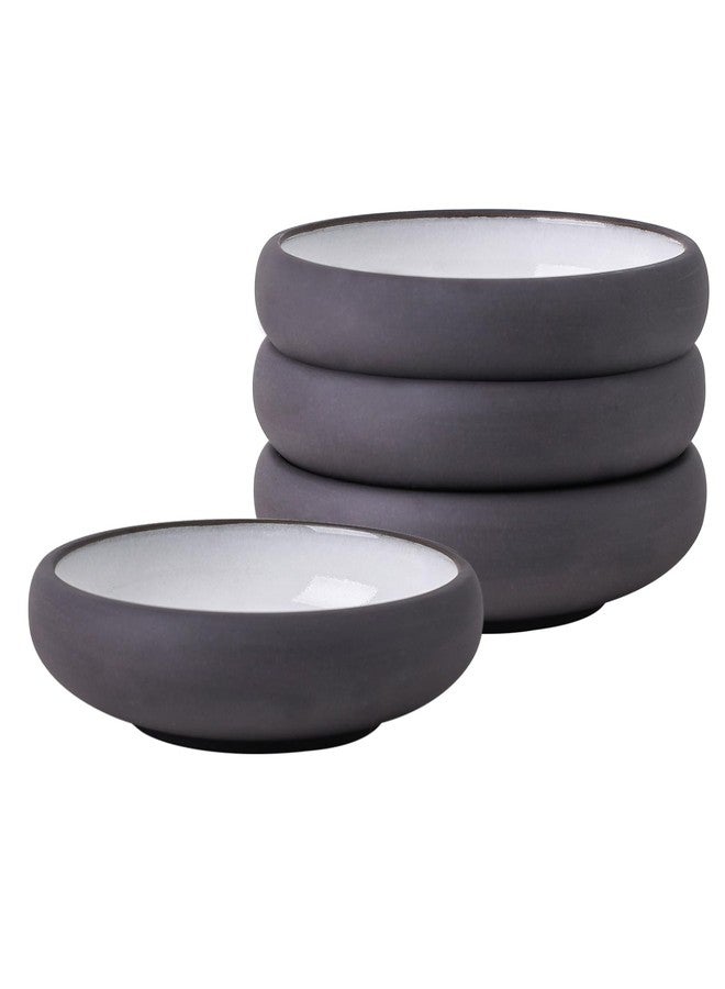 Uaral Matte Black Salad Plate,Dinner Plates and Bowls Set,Stoneware Dessert Plate Set,Appetizer Plates Set of 4,5.5 inch,14 oz(Color Clay and White) - Image 1