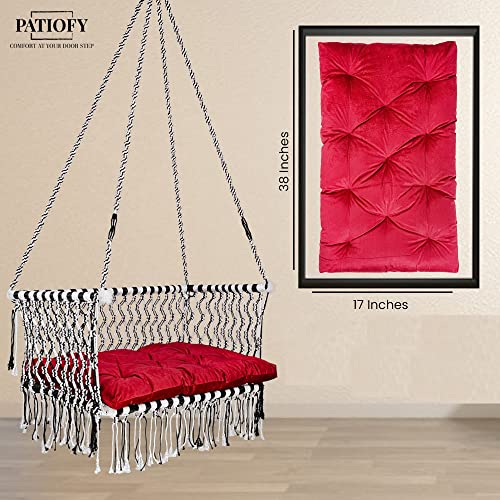 Patiofy Polyester Premium Large Double Seater Swing Chair/Hanging Hammock Swing Chair For 2 People/Jhula For Adults & Kids/ 2 Seater Swing For Balcony,Free Accessories & Cushion Included White-Black - Image 2