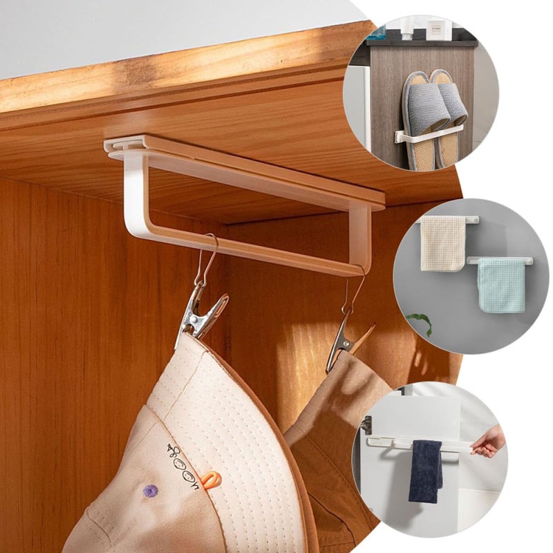 Wall Mounted Adhesive Towel Rack 2Pcs White No Drill Bathroom Storage Organizer - Image 4