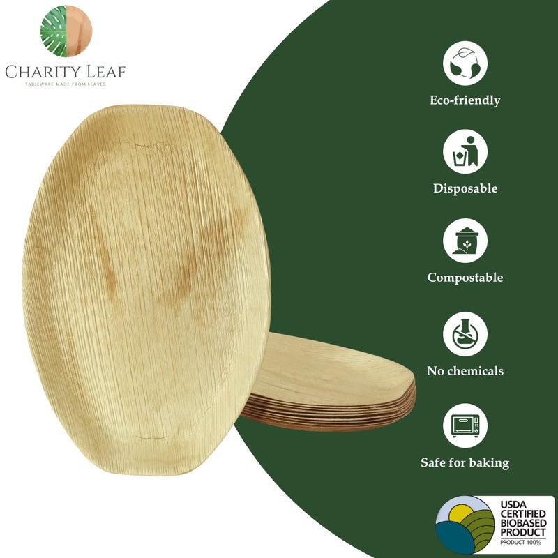 Charity Leaf Disposable Palm Leaf 15"" x 10"" Trays (25 pieces) Bamboo Like Serving Platters  Disposable Boards  Eco-Friendly Dinnerware For Weddings  Catering  Events - Image 2