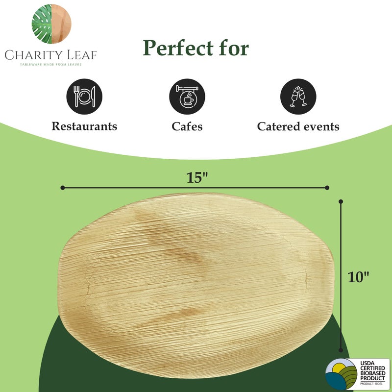 Charity Leaf Disposable Palm Leaf 15"" x 10"" Trays (25 pieces) Bamboo Like Serving Platters  Disposable Boards  Eco-Friendly Dinnerware For Weddings  Catering  Events - Image 3