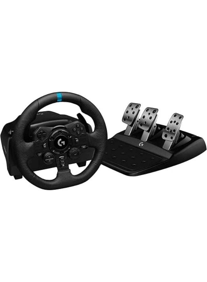 Logics Logitech G923 Racing Wheel and Pedals, TRUEFORCE Feedback, Responsive Driving Design, Dual Clutch Launch Control, Genuine Leather Steering Wheel Cover, for PS5 Pro, PS5, PS4, PC - Black - Image 1