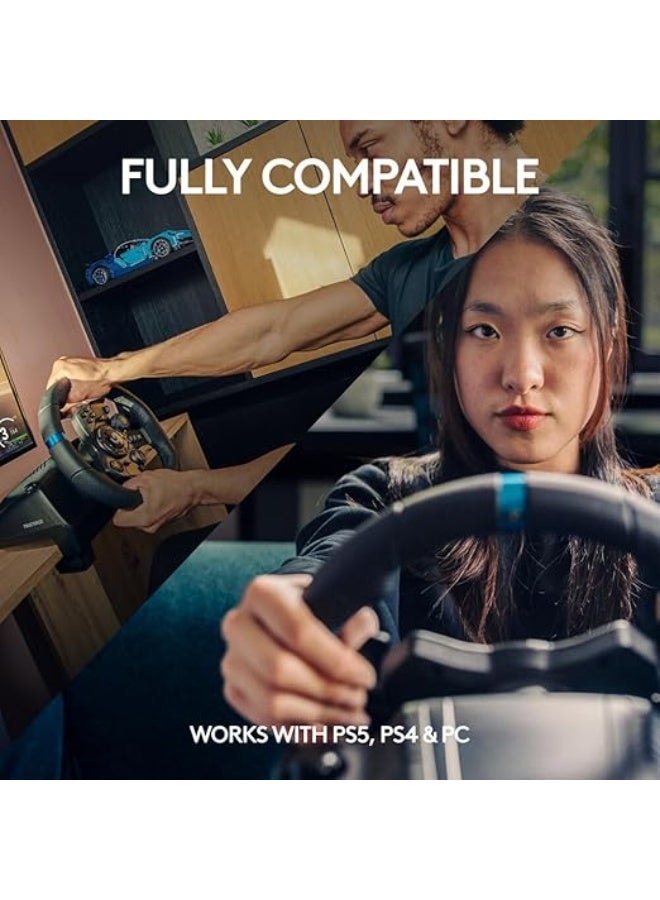 Logics Logitech G923 Racing Wheel and Pedals, TRUEFORCE Feedback, Responsive Driving Design, Dual Clutch Launch Control, Genuine Leather Steering Wheel Cover, for PS5 Pro, PS5, PS4, PC - Black - Image 3