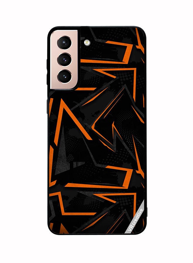 Protective Case Cover For Samsung Galaxy S21 Plus 5G Black & Orrange Pattern Design Multicolour