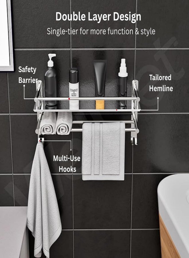 Well Set Stainless Steel Bathroom Shelf Single Layer | Wall Mount Shampoo & Bottle Holder | Multipurpose Storage Rack | Step Design | Medium Size - Image 3