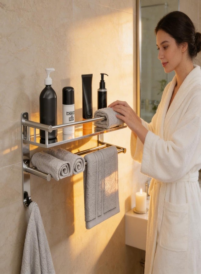Well Set Stainless Steel Bathroom Shelf Single Layer | Wall Mount Shampoo & Bottle Holder | Multipurpose Storage Rack | Step Design | Medium Size - Image 1