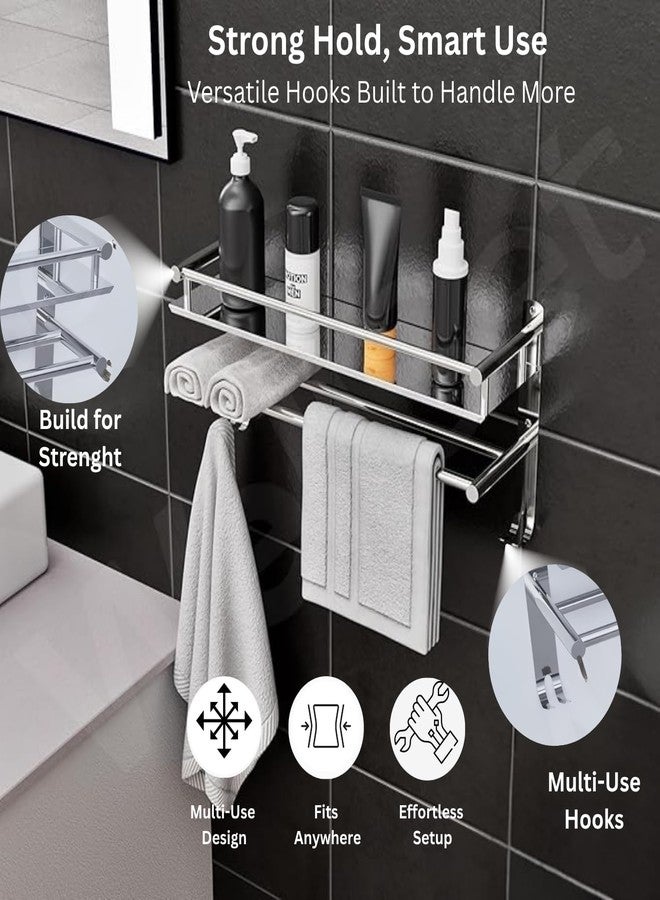 Well Set Stainless Steel Bathroom Shelf Single Layer | Wall Mount Shampoo & Bottle Holder | Multipurpose Storage Rack | Step Design | Medium Size - Image 4