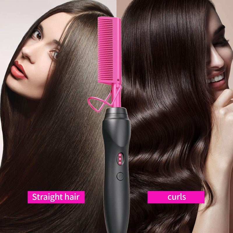 BudiGl Hot Comb Hair Straightener Pressing Combs - Ceramic Electric Straightening Comb for Natural Black Beard Wigs Holiday Gift- Pink - Image 5