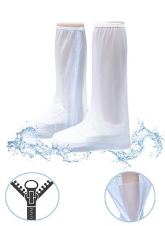 GIFT Waterproof Shoe Covers, Thickened Adult Rain Boots Reusable and Foldable, Tall Tube with Zipper Shoe Covers for Rain, Non-Slip Waterproof Rain Boot Covers for Shoes, White  - Image 1