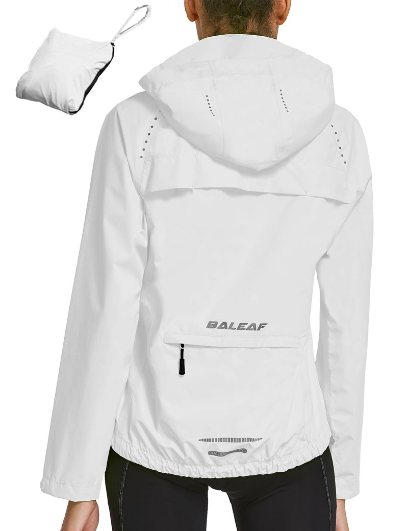 baleaf Women's Rain Jackets Waterproof Windbreaker Windproof Lightweight Running Cycling Jackets Reflective Packable Hooded White M - Image 1
