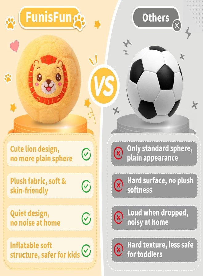 فانيس فان كرة قدم داخلية صامتة قابلة للنفخ من FunisFun، كرات قدم قطيفة للأطفال الصغار من 1 إلى 3 سنوات، ألعاب أسد قطيفة ناعمة للأطفال الأولاد (أسد أصفر) - Image 4