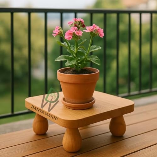 Dantawood Pine Wooden Single Planter Stand for Balcony Indoor Outdoor Garden Flower Succulent Plant Pot Holder (7 Inch Round, 1)[Size-L-7,W-7,H-4] - Image 3