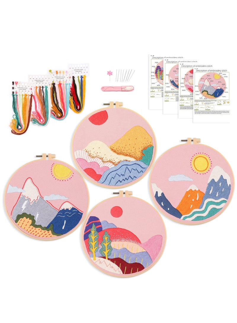 SYOSI Embroidery Kit for Beginners, Hand DIY Cross Stitch Kits, Plants Flowers Embroidery and Natural Landscape Patterns with Embroidery Hoops and Color Threads for Adults Kids  - Image 1
