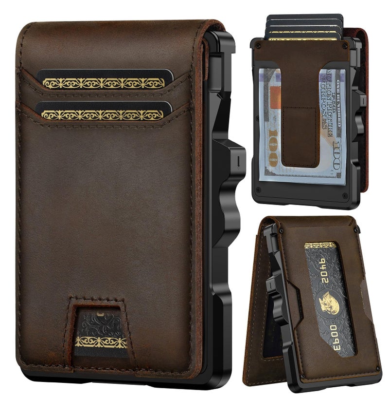 furid Genuine Leather Wallet for Men: Slim RFID Minimalist Wallets with Money Clip - Smart Pop Up Credit Card Holder for Front Pocket - Gifts for Husband Father on Birthday Anniversary - Image 1