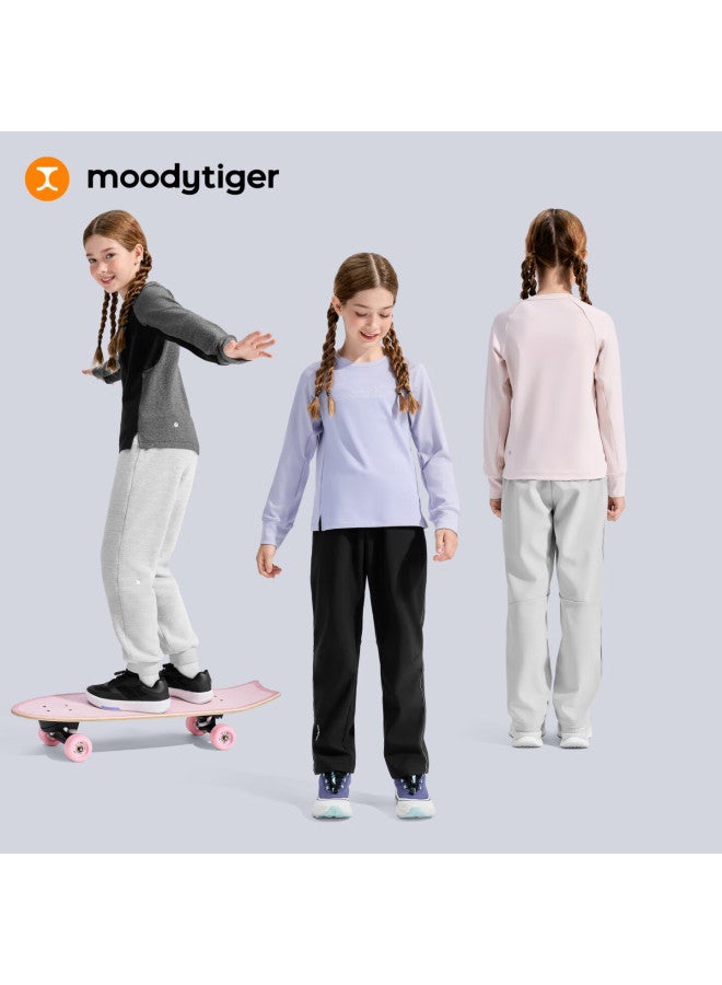 Moodytiger Girls' Long Sleeve T-shirt Moisture-wicking Breathable Winter New Kids' Warm Crew Neck Raglan Sleeve Sportswear - Image 3