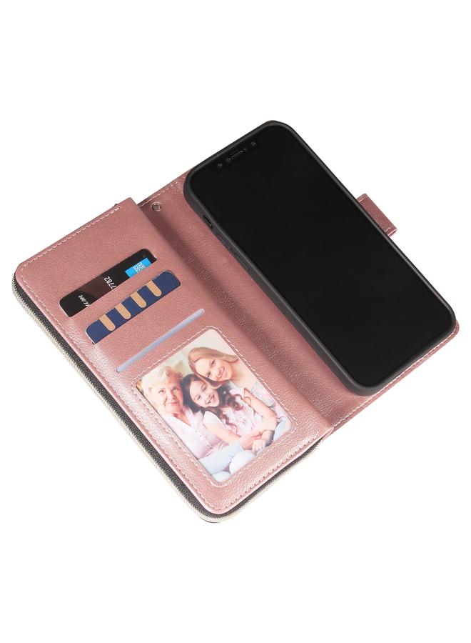 زبون جراب لهاتف iPhone 12 Pro Max، حقيبة محفظة بسحاب، جراب جلدي PU قلاب أفقي مع حامل و9 فتحات للبطاقات ومحفظة وحبل وإطار صورة - Image 5