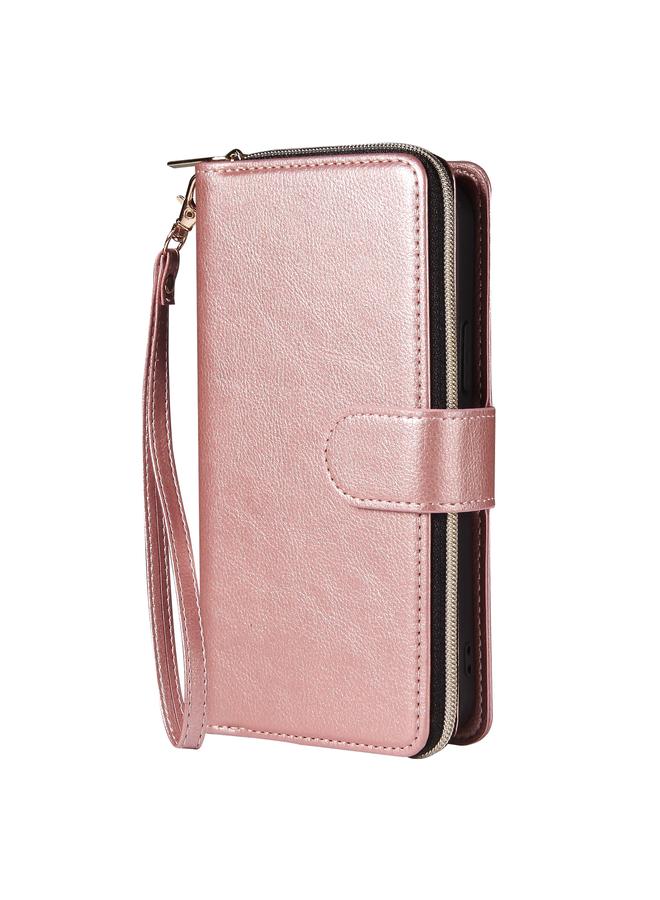 زبون جراب لهاتف iPhone 12 Pro Max، حقيبة محفظة بسحاب، جراب جلدي PU قلاب أفقي مع حامل و9 فتحات للبطاقات ومحفظة وحبل وإطار صورة - Image 2