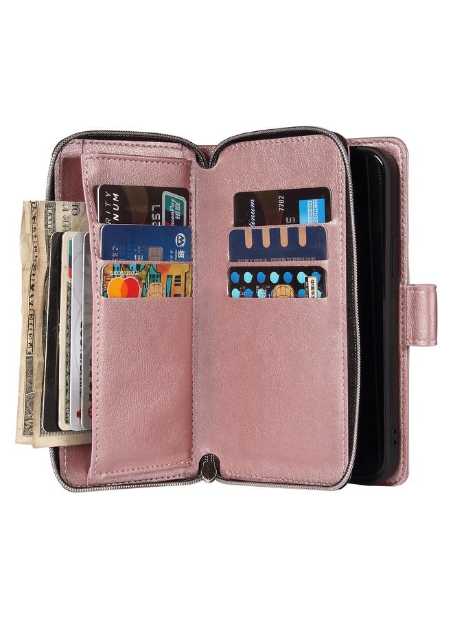 زبون جراب لهاتف iPhone 12 Pro Max، حقيبة محفظة بسحاب، جراب جلدي PU قلاب أفقي مع حامل و9 فتحات للبطاقات ومحفظة وحبل وإطار صورة - Image 4