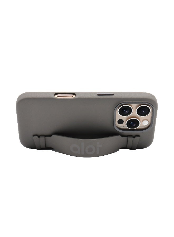 ALot noble case for I phone 16 promax GREY leather case come with handel grip and meatl frame camera NORMAL PU +MICROFIBER+MAGNETIC - Image 1
