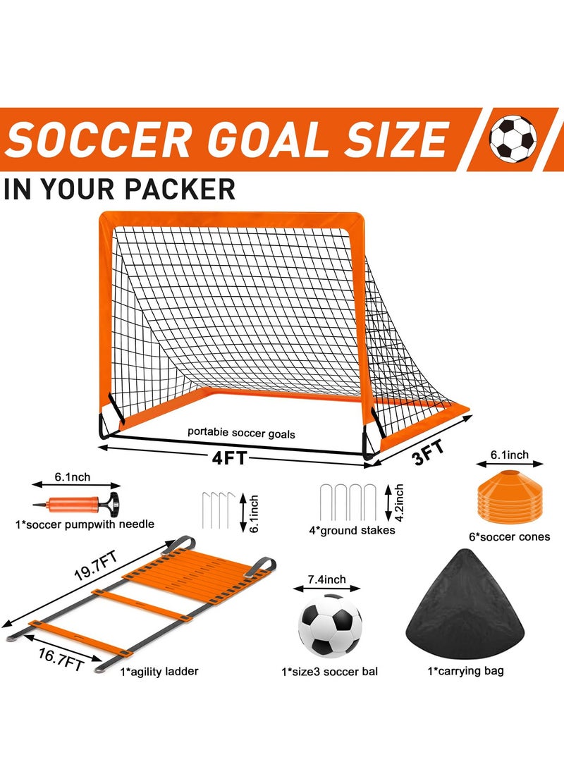 Generic Kids Soccer Goals for Backyard Set, 120x90cm Soccer Nets for Backyard, Portable Pop Up Soccer Goal Training Equipment with Soccer Ball, Cones, Bag Sports for Kids Youth Toddler Games, orange - Image 2