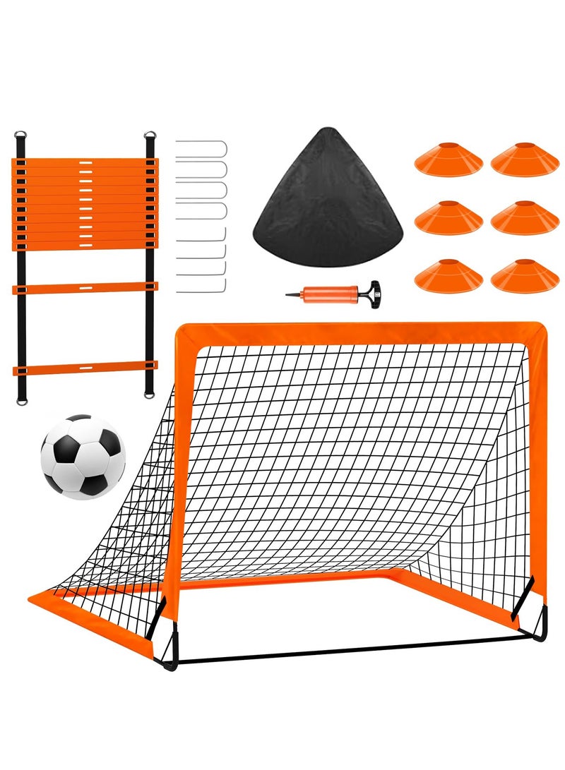 Generic Kids Soccer Goals for Backyard Set, 120x90cm Soccer Nets for Backyard, Portable Pop Up Soccer Goal Training Equipment with Soccer Ball, Cones, Bag Sports for Kids Youth Toddler Games, orange - Image 1