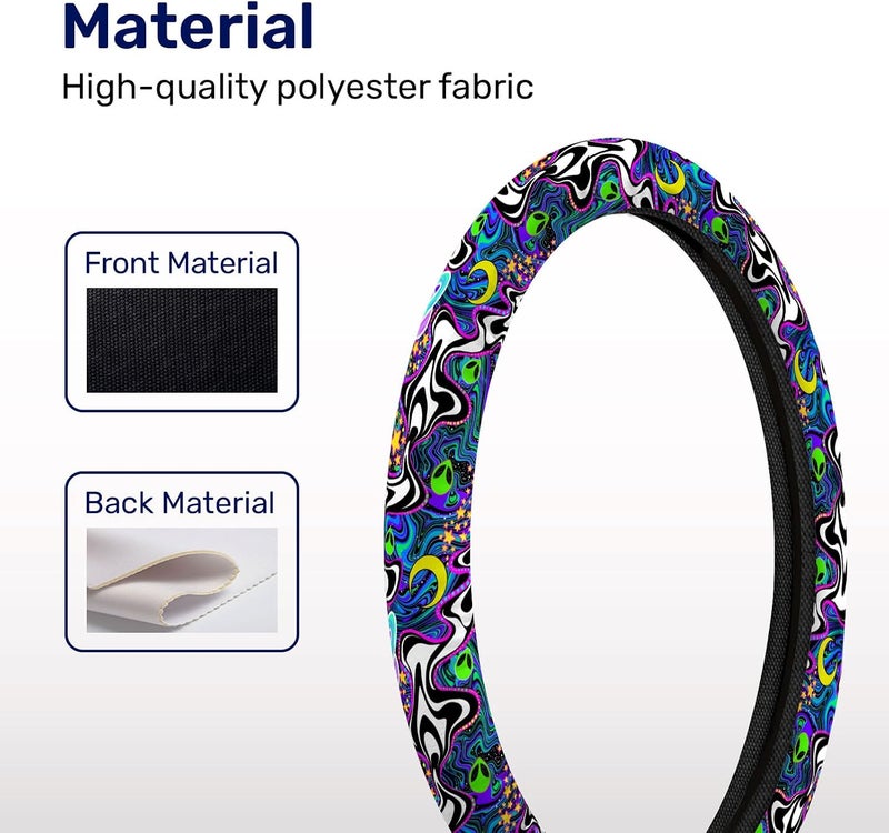 GENANY Alien Steering Wheel Cover, Colorful Anti-Slip Dot Car Steering Wheel Cover, Breathable Steering Wheel Covers, Sweat-Absorbing Car Accessories Interior, Christmas Car Gift - Image 3