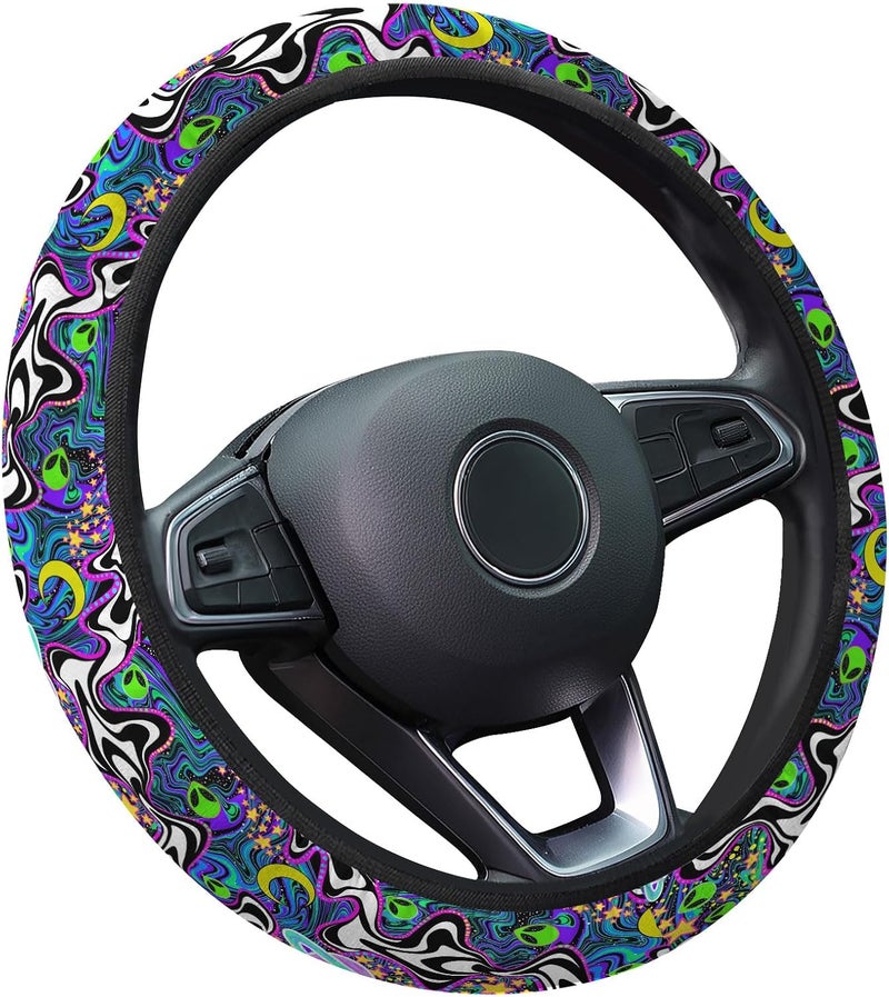 GENANY Alien Steering Wheel Cover, Colorful Anti-Slip Dot Car Steering Wheel Cover, Breathable Steering Wheel Covers, Sweat-Absorbing Car Accessories Interior, Christmas Car Gift - Image 1