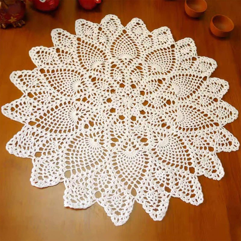 Phantomon 20 Inch Lace Doilies Table Placemats Handmade Crochet Cloth Round Coasters Knitted Doilies for Tables Sofa Cover 100 Cotton Beige