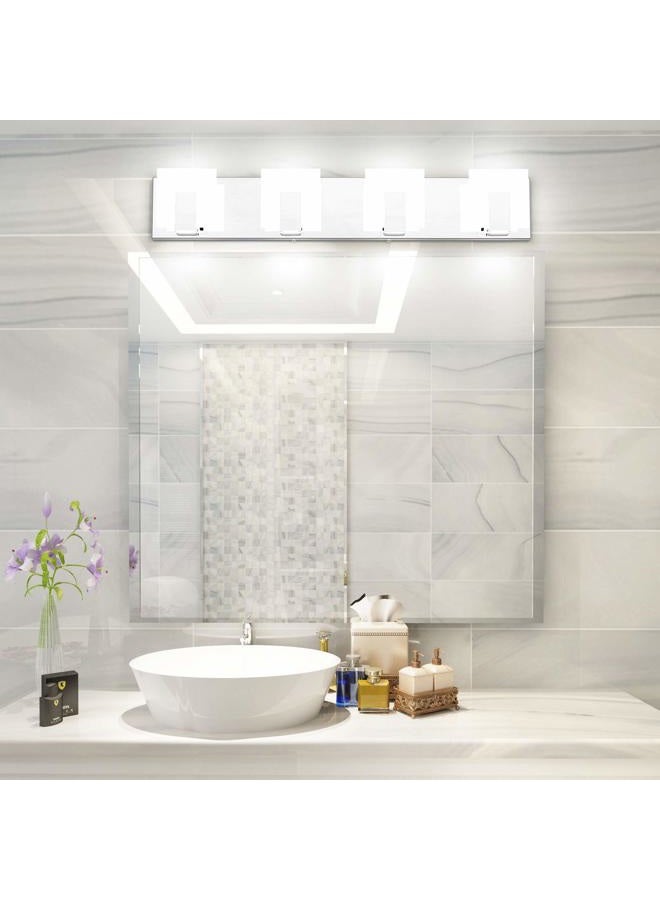 Aipsun 4 Lights Modern LED Vanity Light for Bathroom Frosted White Acrylic Chrome Up and Down Bathroom Wall Light Fixtures Over Mirror(White Light 6000K) - Image 2