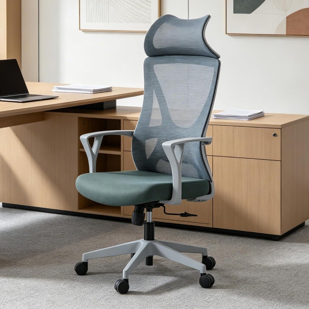 Ergonomic Office Chair with Headrest for Home Office Use, Breathable Mesh Back, Black, Lumbar Support and 360 Swivel with Adjustable Height Rocking Function
