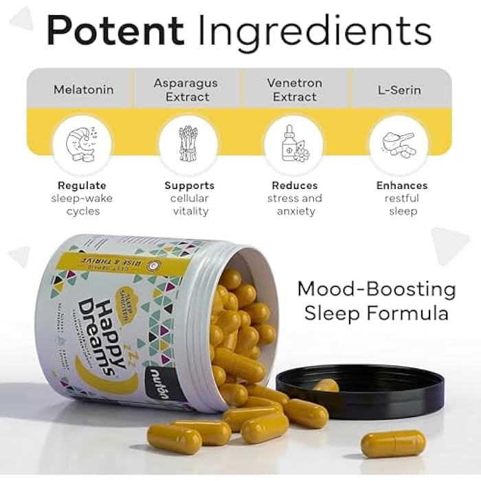 Nuton Happy Dreams Natural Sleep Aid Supplement & Cellular Vitality - Melatonin Sleep Aid for Adults, Time Release Formula with ETAS Asparagus, L-Serine and Venetron Extract, 60 Veggie Capsules - Image 3