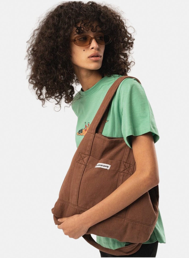 Brown Gabardine Tote Bag