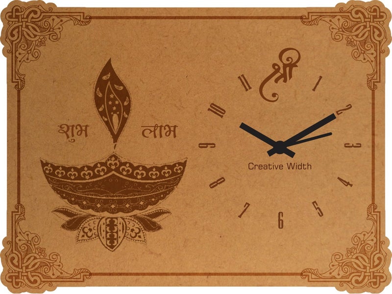 Creative Width Decor Shubh Dipawali Engraved Frame Clock 8x6 inch - Image 1