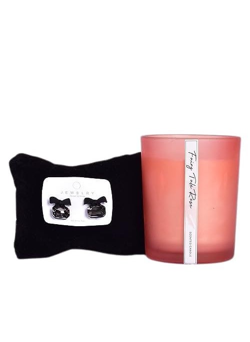 Gleevers Gleevers Birthday Gift for WomenGift Box Pack of 2 with Candle Rose60 gm Yellow Chimes Earring Anniversary Gift for Wife Valentine Gift for Girlfriend Birthday Gift for Mother  - Image 1