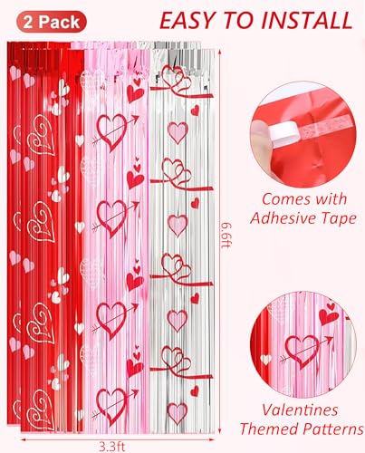 INPLUSTOP Valentines Party Decorations Foil Fringe Curtains Backdrop, 2 Pack 3.3 x 6.6 FT Galentines Day Decorations Red Pink Silver Tinsel Streamer, Valentines Day Photo Backdrop Wedding Party Decorations - Image 3
