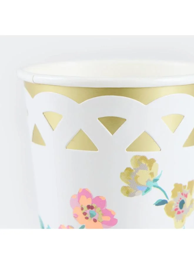 Meri Meri  Basketweave Floral Cups - Pack of 8 Paper Cups with Cut-Out Basketweave Wrap & Champagne Foil, Elegant Hot & Cold Drinkware for Parties  | Best Price UAE