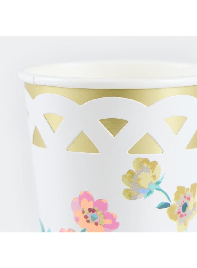 Meri Meri Basketweave Floral Cups - Pack of 8 Paper Cups with Cut-Out Basketweave Wrap & Champagne Foil, Elegant Hot & Cold Drinkware for Parties - Image 2