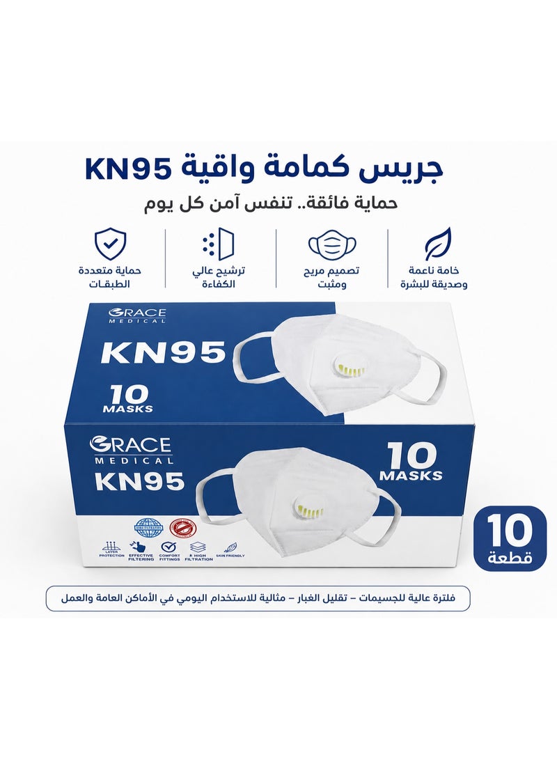 Grace Medical KN95 Protective Face Mask – High-Efficiency Filtration and Protection – Comfortable Design with a Secure Fit – Suitable for Daily Use, Work, and Public Places – 10 Pieces - Image 2