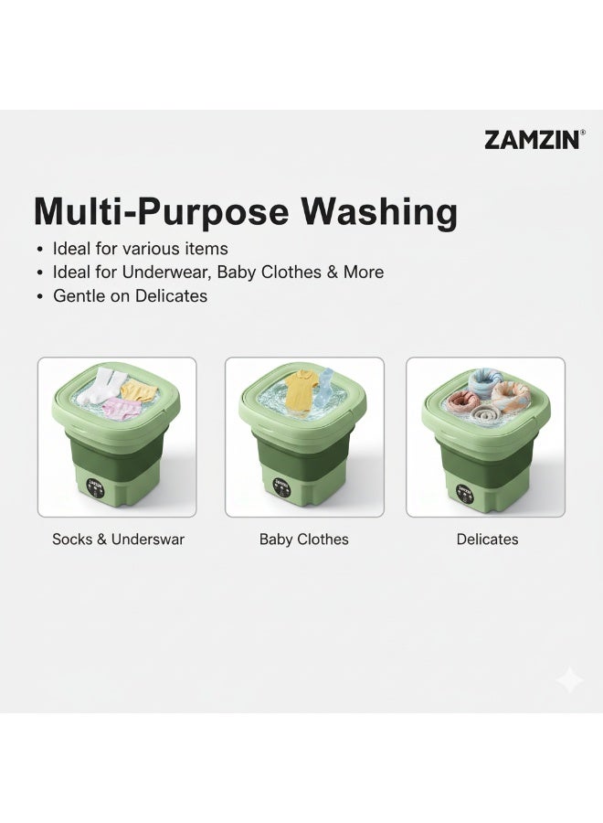 ZAMZIN Portable Folding Mini Washing Machine – 8L Travel Washer for Baby Clothes, Underwear, Socks & Small Items | Eco-Friendly, Energy Saving, Compact & Foldable Washer for Travel, Dorms, Apartments - Image 3