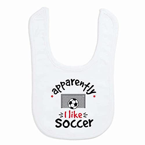 ChalkTalkSPORTS Soccer Baby & Infant Bib | Apparently, I like Soccer | Soft Microfiber Bib - Image 1