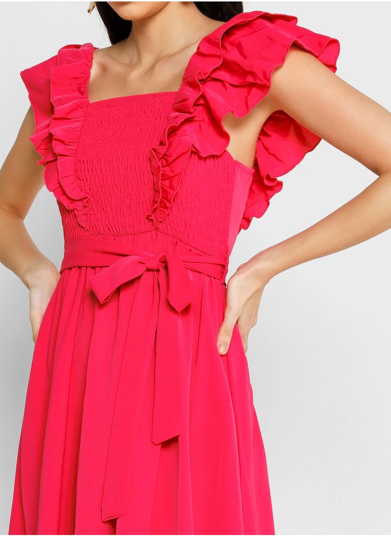 ELLA Frill Sleeve Detail Fit & Flare Dress  - Image 3