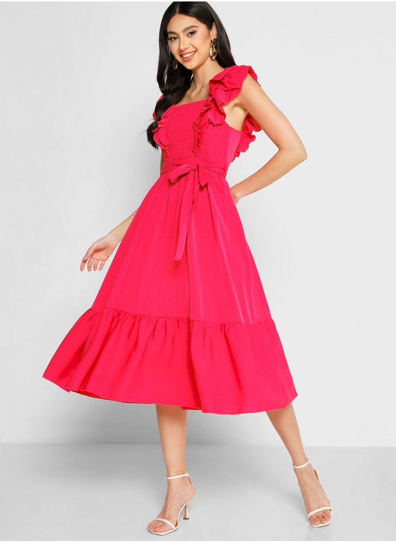 ELLA Frill Sleeve Detail Fit & Flare Dress  - Image 4