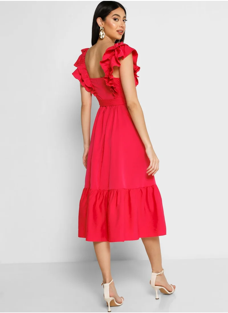 ELLA Frill Sleeve Detail Fit & Flare Dress