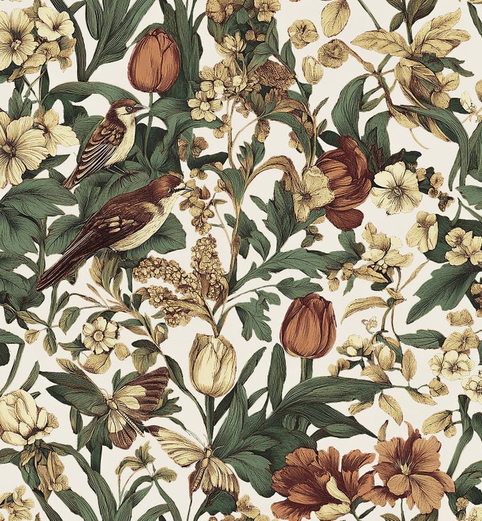 173 X118 FLORAL BIRDS WALLPAPER VINTAGE FLORAL PEEL AND STICK WALLPAPER DECORATION DIY SELF ADHESIVE CONTACT PAPER REMOVABLE WALL PAPER FOR BEDROOM CABINETS COVERING BOHO FLOWER LEAF BEIGE