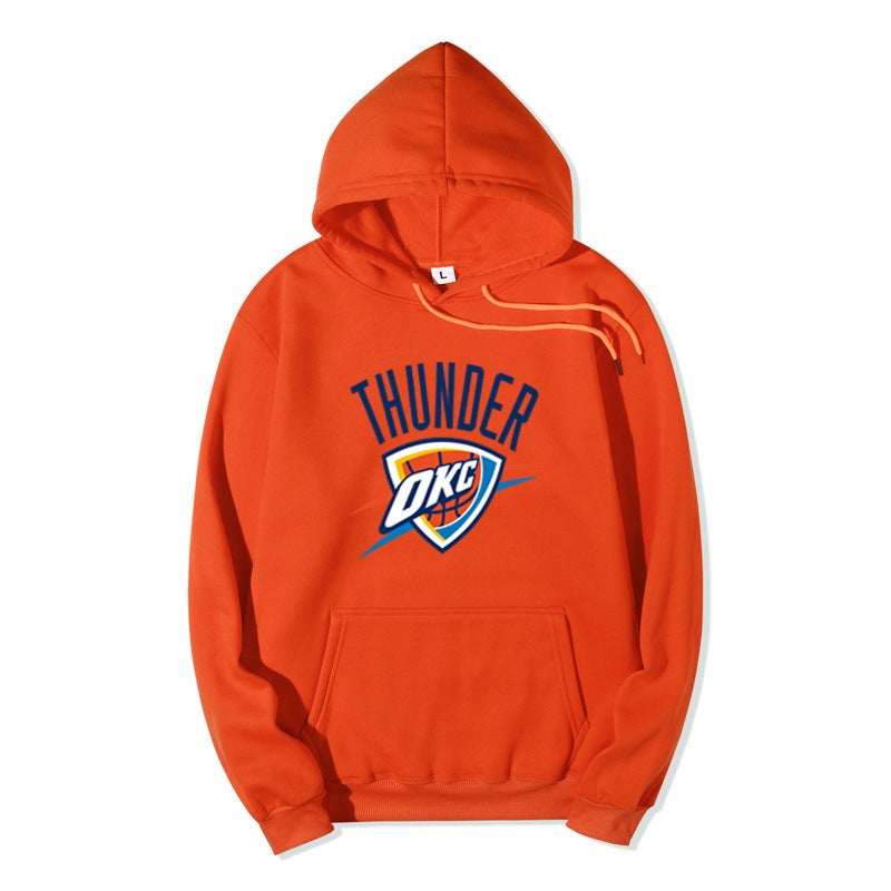 2021 fleece-lined sweater mens cross-border fashion hoodie NBA sports sweater OKC Thunder team hooded sweater men Orange