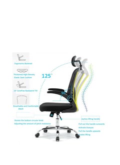 Golden Ergonomic Office Chair, Home Office Swivel Task Chair with High Back and Armrest, Headrest Desk Chair with Adjustable Lumbar Support, Adjustable Height Gaming Chair（Black）  - Image 4