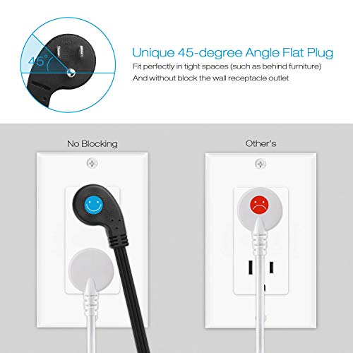 HHSOET Recessed Power Strip Flat Plug, Desk Outlet with USB, ETL Listed Conference Outlet Socket with 2 AC Plugs, 2 USB Ports Connect with 6ft Power Cord for Furniture, Home, Office(Black) - Image 3