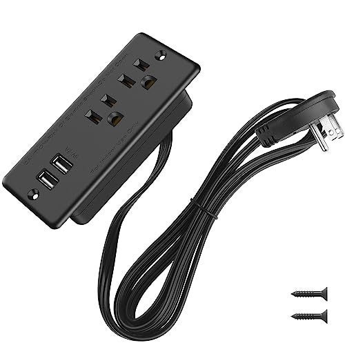 HHSOET Recessed Power Strip Flat Plug, Desk Outlet with USB, ETL Listed Conference Outlet Socket with 2 AC Plugs, 2 USB Ports Connect with 6ft Power Cord for Furniture, Home, Office(Black) - Image 1