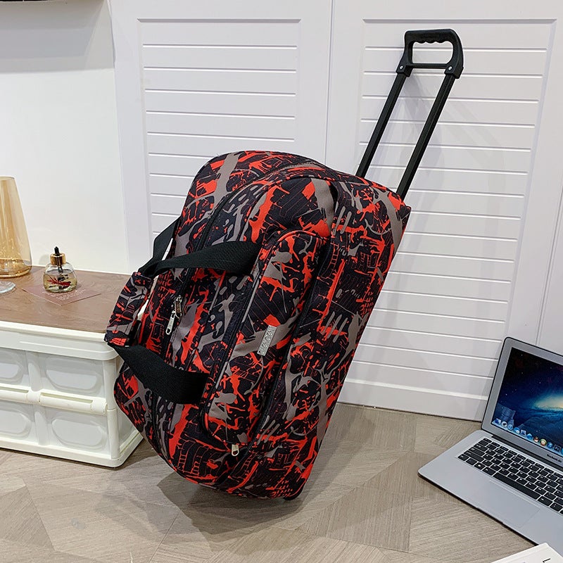 Large Capacity Wheeled Duffel Bag for Travel Color-red and black pattern 